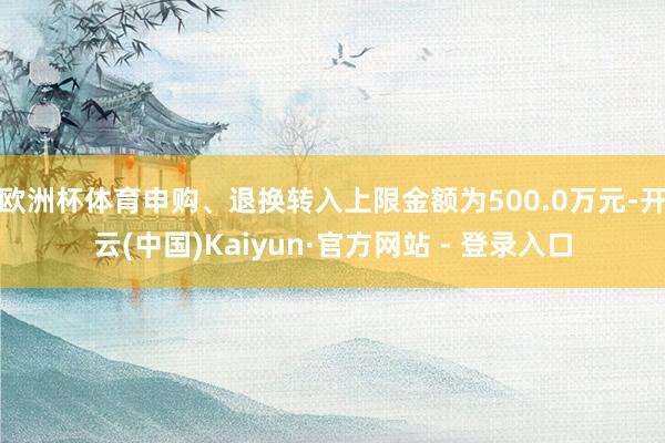 欧洲杯体育申购、退换转入上限金额为500.0万元-开云(中国)Kaiyun·官方网站 - 登录入口